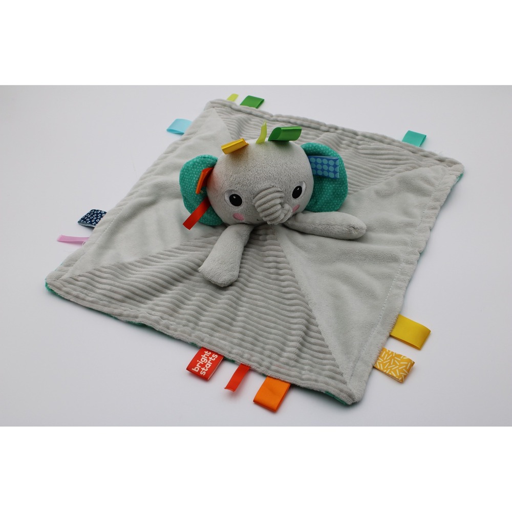 Bright Starts Elephant Taggies Security Blanket Gray Green Monstera Leaf 12in